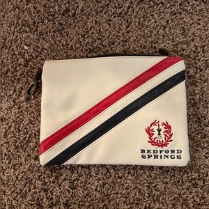 Leather valuables bag.  6*9 inches.  Omni Bedford Springs logo